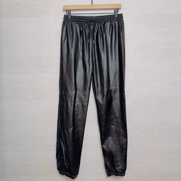 Missguided NWT Faux Leather Jogger Pants Black High Waist Pull On Elastic Cuff 8 - Picture 2 of 7